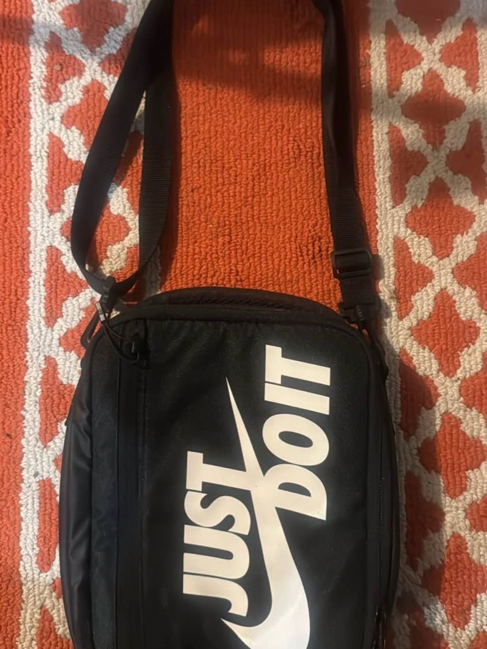 Nike Black Crossbody Shoulder Insulated Lunch Bag with White 'Just Do It' Logo